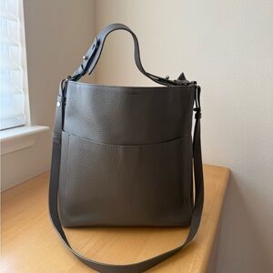 AllSaints Gray Mast Leather Shoulder Tote
